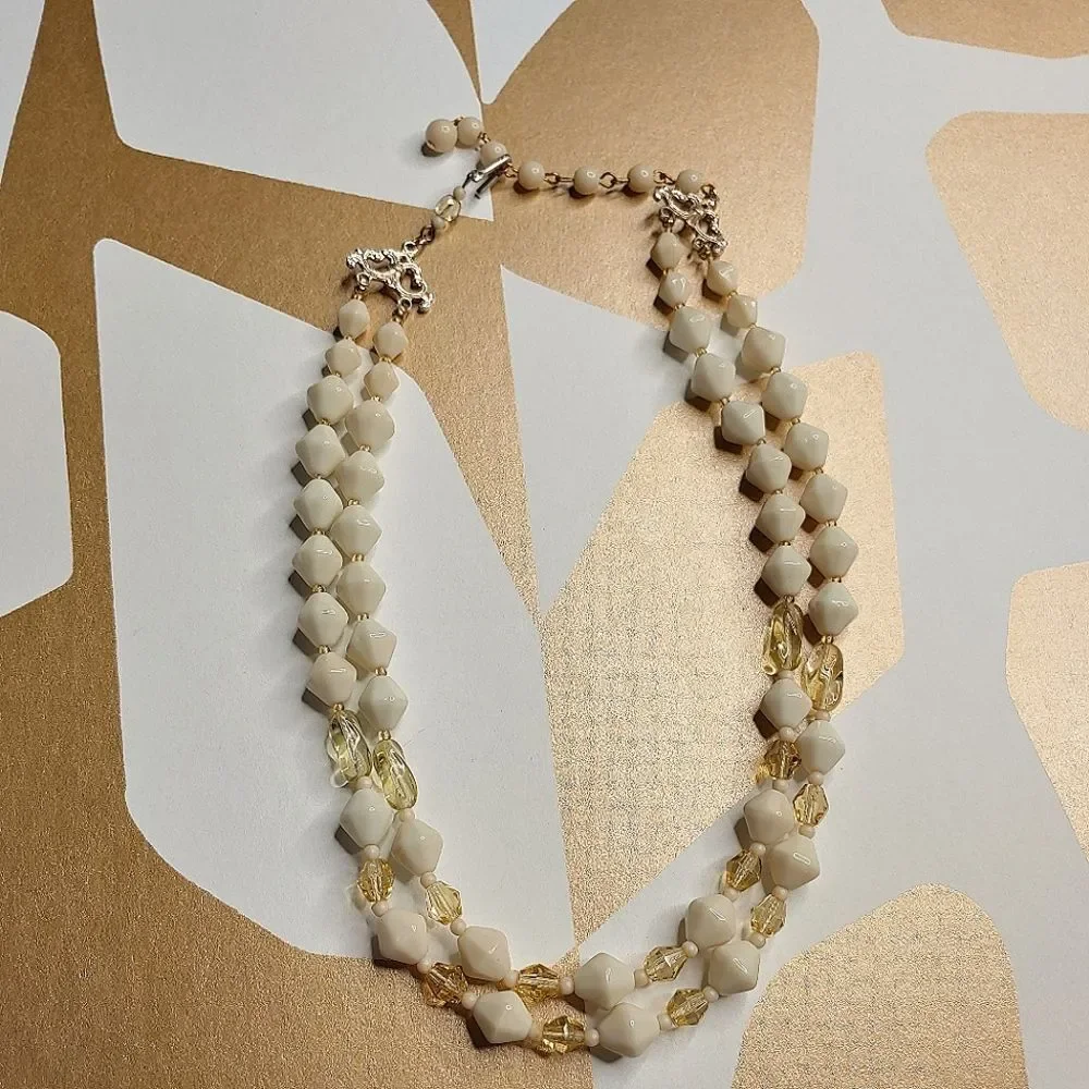 Vintage 50s 60s Acrylic Double Stranded Beaded Necklace